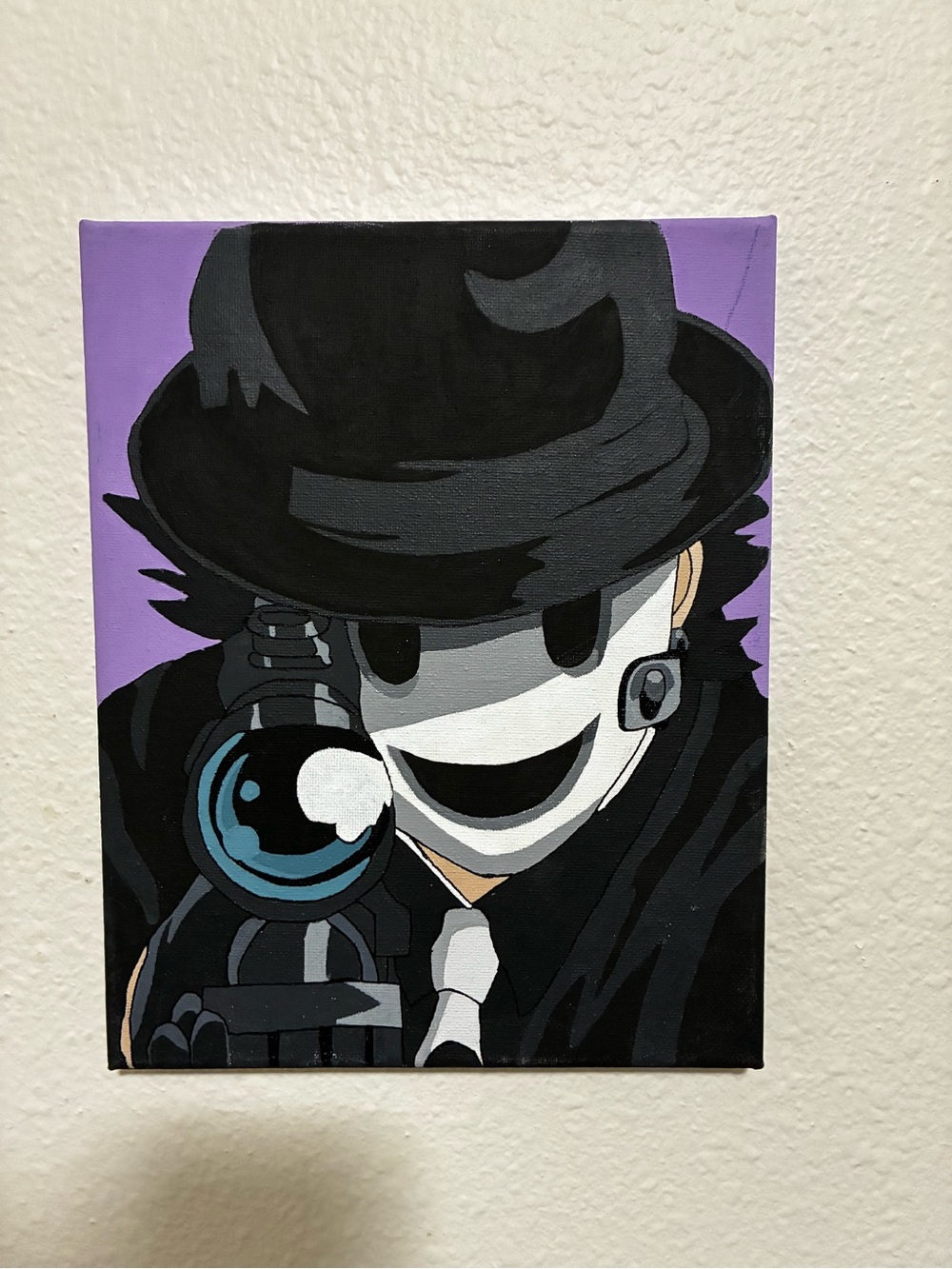 Masked Vigilante Canvas Art in Black and Purple